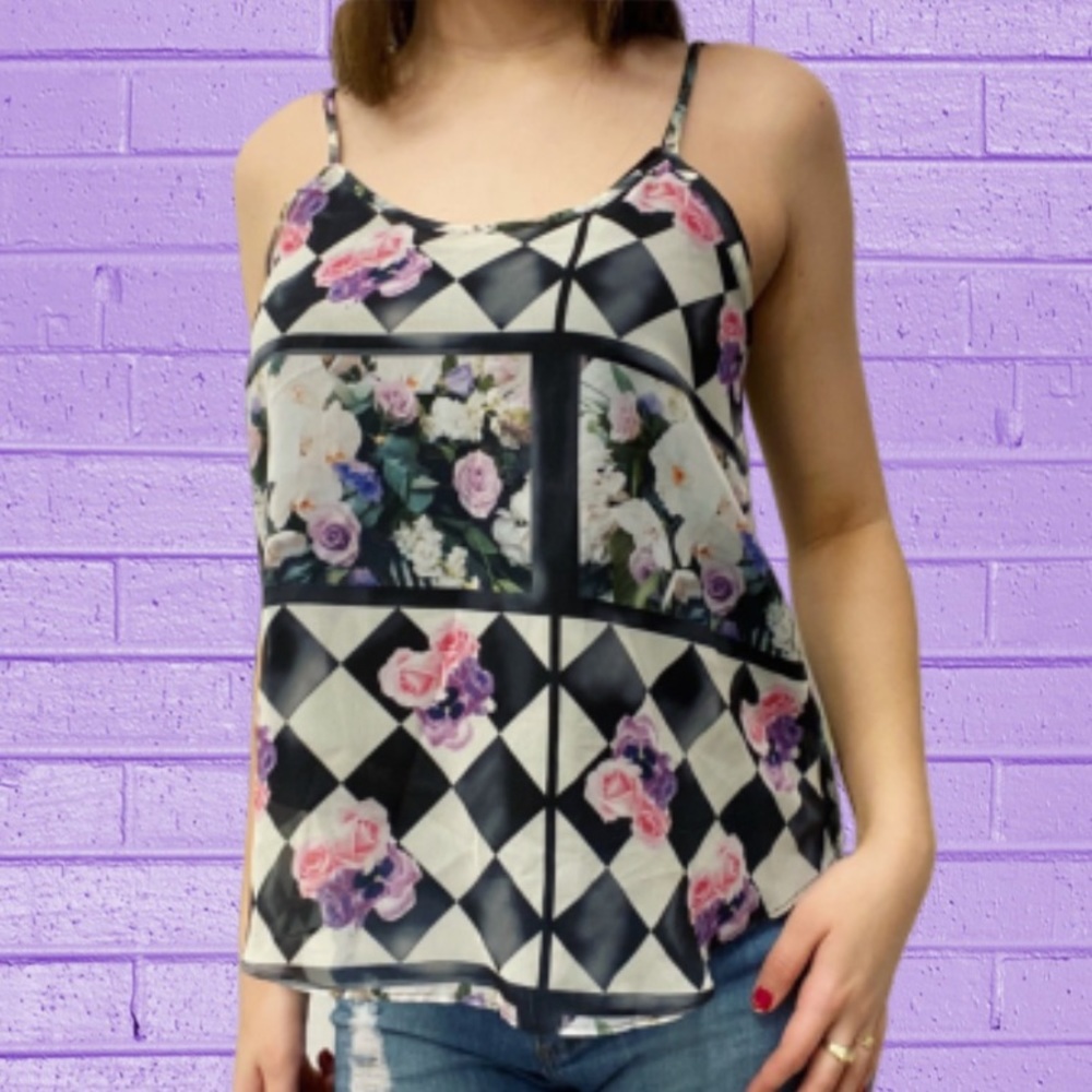Topshop Floral Checker Sheer Tank Top